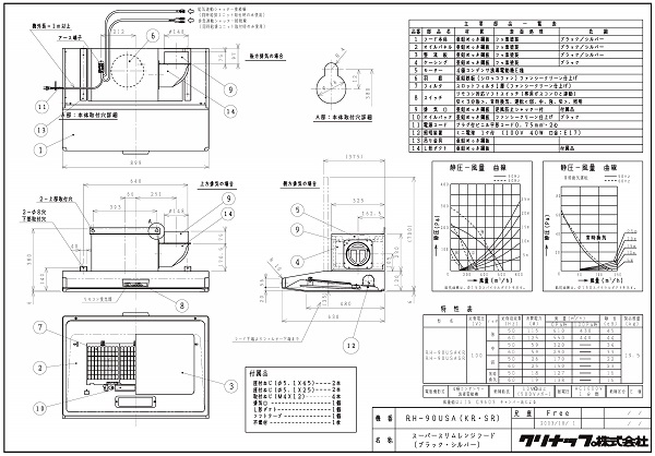 リンナイのレンジフードに交換！　クリナップ　RH-90USA(KR_SR)　図面